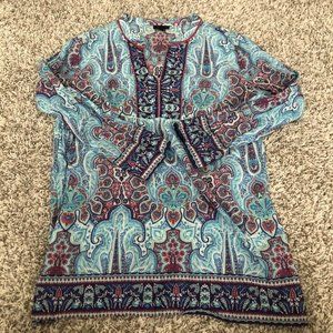 Talbots blouse womens size small Long sleeve blue paisley shirt